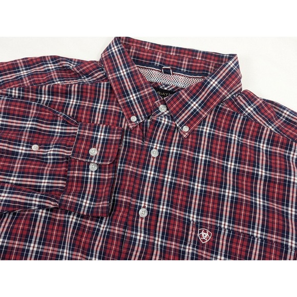 Ariat Other - Ariat Pro Shirt Mens 3XL Long Sleeve Red White Blue Plaid Embroidered Western